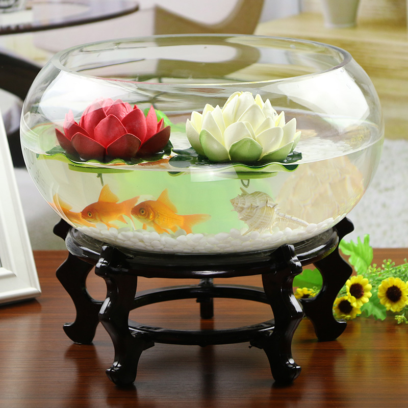 透明玻璃水培小型工具鱼缸水族箱家用养鱼缸客厅圆形