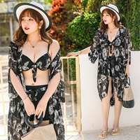 Áo phông in hình bikini ba mảnh chất béo MM hot mùa xuân bảo thủ mỏng che bụng chia áo tắm nữ size lớn - Bikinis áo tắm biển đẹp