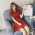 Nhỏ màu đen dress 2018 phiên bản Hàn Quốc mới của tính khí là váy đỏ mỏng chic tim máy thêu Slim vòng cổ một từ ăn mặc váy voan xòe A-Line Váy