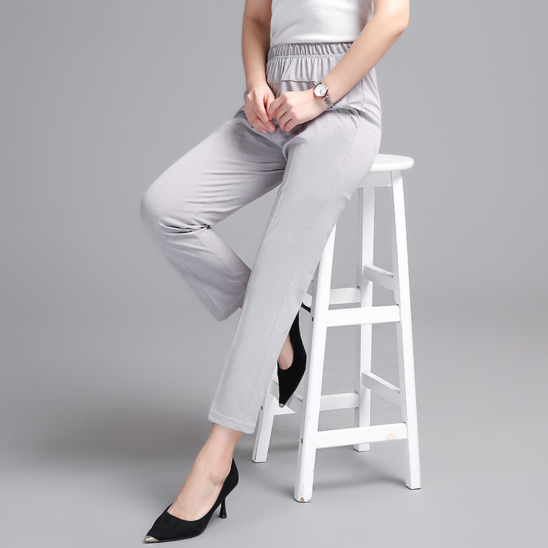 Light Grey [Summer Style]Middle aged and elderly Women's trousers Autumn and winter Elastic waist High waist Plush thickening easy Wear out keep warm trousers old age mom trousers