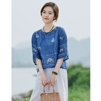 Ramie tops Phụ nữ mùa hè 2019 mới kiểu Trung Quốc áo sơ mi nữ in lỏng áo sơ mi vải lanh Trung Quốc - Áo sơ mi sơ mi cổ trụ
