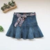 2019 xuân hè mới co giãn nửa váy denim dài sen lá tutu váy ngắn váy nữ chống ánh sáng xếp li - Cộng với kích thước quần áo áo sơ mi trắng nữ hàng hiệu Cộng với kích thước quần áo