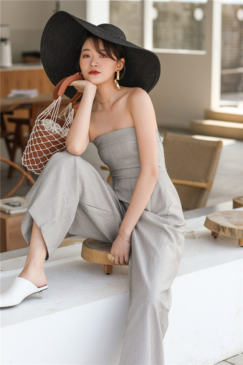 卖价不得底于78沙滩裤抹胸连体裤女夏高腰显瘦长裤修身收腰阔腿裤