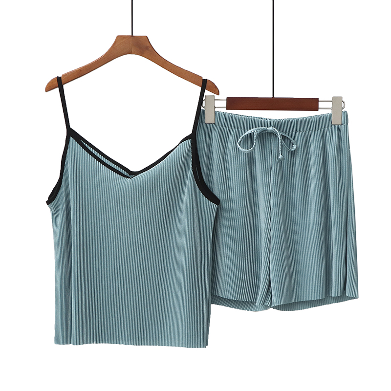 Mint Green2020 Spring and summer Ice silk camisole Vest pants leisure wear suit ma'am Self cultivation Show thin pajamas Two piece set tide