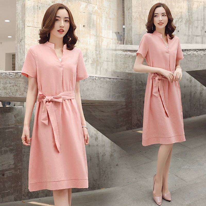 Deep Yidu 2019 hè mới dành cho nữ mùa hè mid-length váy ngắn tay áo ren cotton 831 - Váy dài