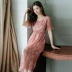 Shen Yidu Mùa hè năm 2021 Váy dài trung niên mới của phụ nữ Mùa hè ngắn tay in Váy sang trọng 9218 - Váy dài Váy dài