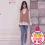 Áo len nữ sinh không tay áo len len vest vest lỏng phiên bản Hàn Quốc của áo cổ chữ V sang trọng áo hoodie nữ cute