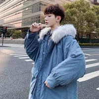 Áo khoác bông cổ lông lớn của nam giới thương hiệu trong phong cách Hong Kong lỏng lẻo Phiên bản Hàn Quốc xu hướng áo khoác dày mùa đông xuống áo khoác bông bộ vest nam
