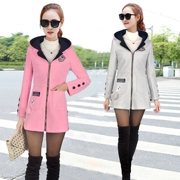 Quần áo thu đông 2019 của phụ nữ mới Thời trang Hàn Quốc giảm béo áo khoác len kích thước lớn trong áo trùm đầu có khóa kéo dài - Áo khoác dài