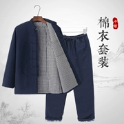 Trung niên và người cao tuổi đệm bông cho nam mùa đông dày ấm cotton nguyên chất vải thô cũ Đường phù hợp với áo khoác đệm bông quần bông trang phục bố phong cách retro Trung Quốc