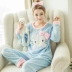 Bộ đồ ngủ pijama lông cừu san hô mùa thu đông dài tay dày của phụ nữ Bộ đồ mặc nhà bằng vải nỉ dài tay Phiên bản Hàn Quốc Bộ đồ hai mảnh ngọt ngào và dễ thương shop quần áo nam Pyjama