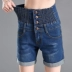 Mùa hè mới cao eo quần short denim nữ đàn hồi eo loose bốn quần một chiếc quần khóa kích thước lớn bụng chất béo mm Quần jean