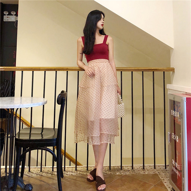 Hồng Kông hương vị retro phù hợp với nhẹ nhàng sang trọng Hàn Quốc phiên bản của mỏng giảm béo vest + eo cao tính khí hoang dã váy