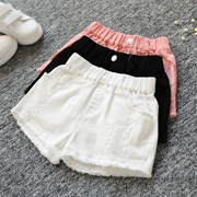 Cô gái mùa hè quần short denim Hàn Quốc phiên bản của lỗ trong trẻ em lớn trẻ em bông trắng mặc hoang dã lỏng quần nóng