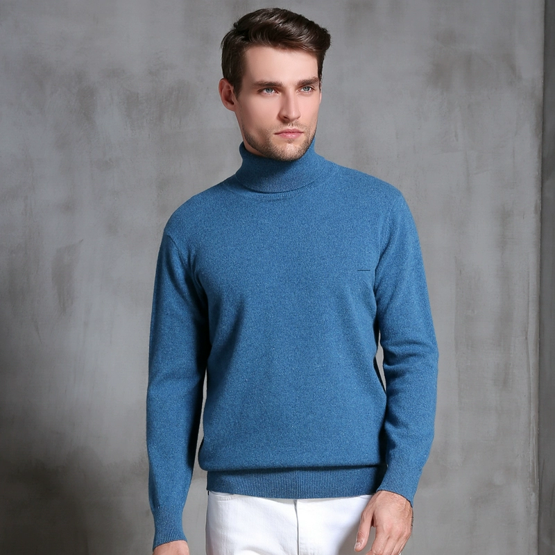 Mùa thu và mùa đông mới 100% áo len nguyên chất nam cao cổ áo len dày áo thun rắn màu áo len cashmere - Áo len Cashmere