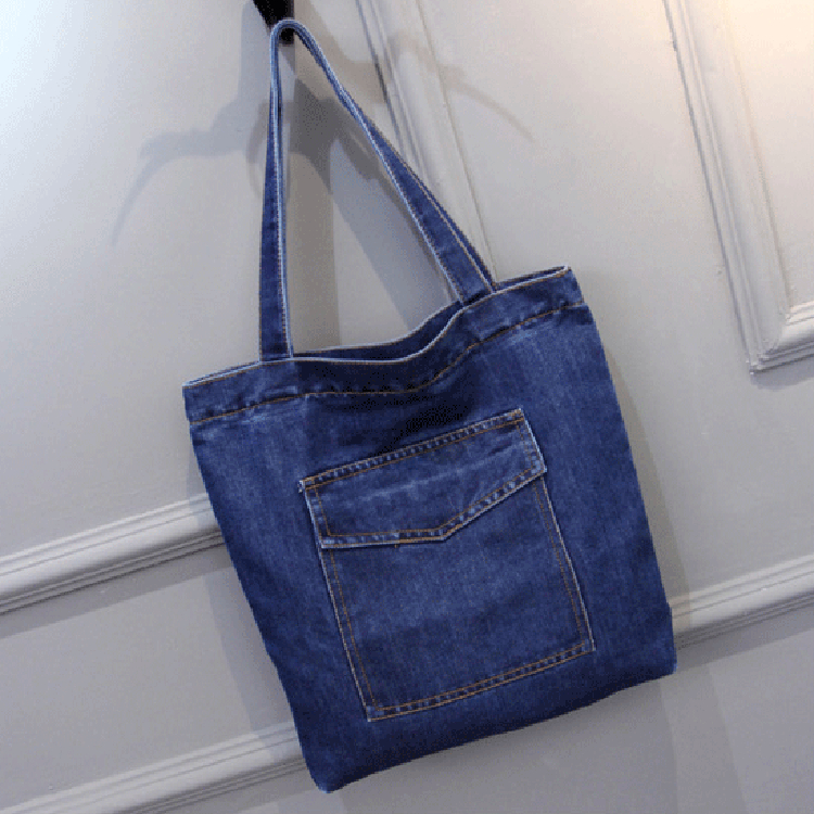 Denim Style 02 Dark Bluetrend the republic of korea Simple leisure cowboy Canvas bag like a breath of fresh air portable Cloth bag Solid color Versatile literature The single shoulder bag
