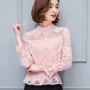 2018 mới của phụ nữ mùa xuân ren đáy áo sơ mi nữ Hàn Quốc phiên bản của hoang dã áo sơ mi dài tay voan áo sơ mi trên quần áo thủy triều áo sơ mi màu vàng