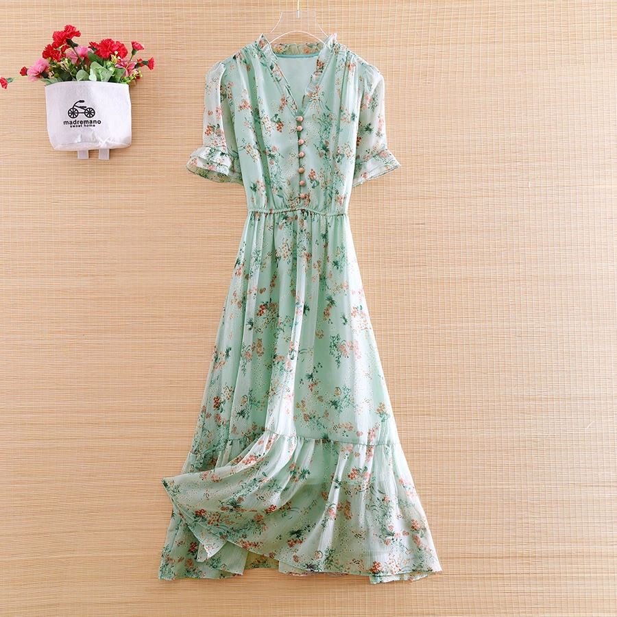 Ưu đãi đặc biệt giảm giá Meilun của phụ nữ phong cách mới in váy dài nữ Xia Mingyuan lãng mạn cổ tích mỏng manh váy đầm nữ - Váy dài