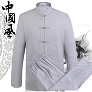Mùa xuân và Mùa Thu Mới Trung Niên Tang phù hợp với nam ông nội dài tay áo phù hợp với linen Trung Quốc bông và linen trang phục dân tộc