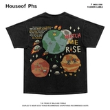 Вымыть и сделать старый ретро -европейский и американский цвет, ведущий писем, печатает с короткой грейпфрутом мужчины и женщины BF Wind Негабаритная пара High Street T 侐