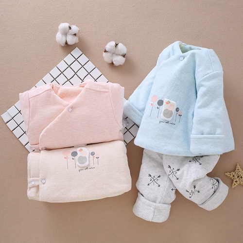Зимний детский стеганый комплект, демисезонная детская куртка для новорожденных, 2 предмета, из ворсистого хлопка