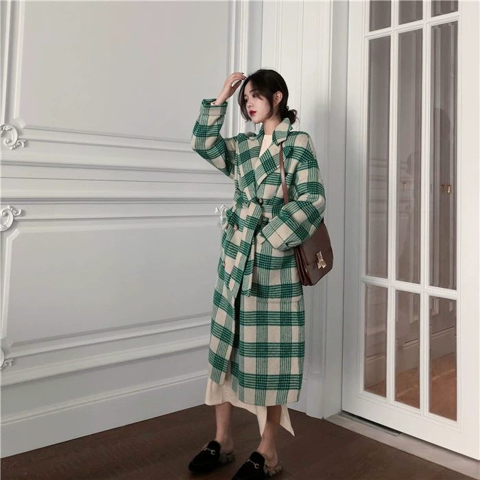 Mùa thu đông 2018 phiên bản Hàn Quốc mới của áo len kẻ sọc retro nữ tính khí quai ngang eo áo len dài phần len