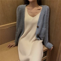 Áo len dệt kim nữ mùa thu 2018 Mới Áo len dài tay Áo len retro Áo len ngắn lửng Gió lửng áo khoác cardigan