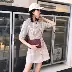 Hàn Quốc Chic Retro kẻ sọc mỏng đơn ngực ngắn tay ăn mặc thanh lịch khí V-cổ áo váy nữ mùa hè 	váy nhún phần eo	 Váy eo cao