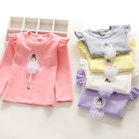 Phiên bản Hàn Quốc của áo sơ mi dài tay cotton của cô gái Quần áo trẻ em lớn mùa xuân và mùa thu cổ cô gái áo sơ mi mỏng tay áo thun áo thun bé gái 6 tuổi