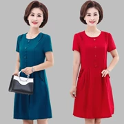 19 phụ nữ trung niên mới mùa hè Váy cotton ngắn tay 40-50 tuổi trung niên mẹ tải váy dài - Sản phẩm HOT