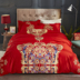 Kết hôn lớn màu đỏ bông đám cưới bộ bốn 1,8m2.0m ​​giường đôi lễ hội bông giường quilt cover tờ Bộ đồ giường bốn mảnh