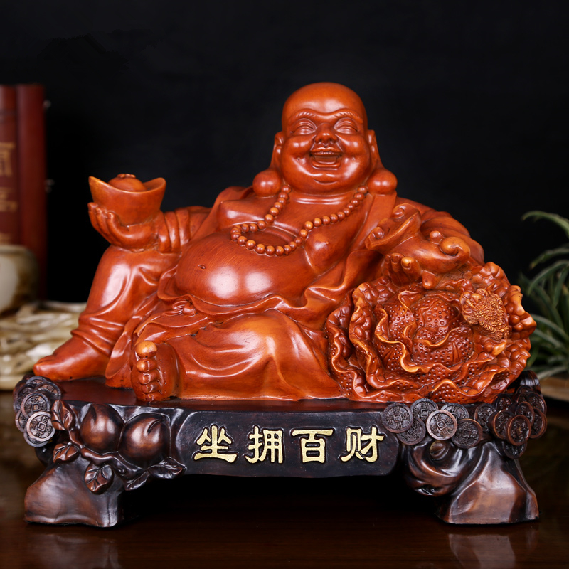 廠家直銷秦嶺岩柏崖柏雕刻如意彌勒佛根雕木雕工藝品招財雕件擺件