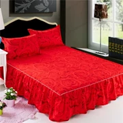 Váy cưới đơn lớn màu đỏ dày chần phiên bản Hàn Quốc của chiếc váy ngủ trải giường mùa đông cộng với ga trải giường bằng vải trải giường bốn bộ