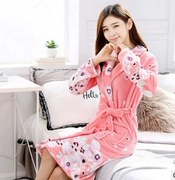 Áo ngủ nữ dày flannel mùa thu và mùa đông dài tay dịch vụ nhà áo choàng tắm bằng lông cừu san hô áo choàng tắm kích thước lớn đồ ngủ mùa xuân nóng