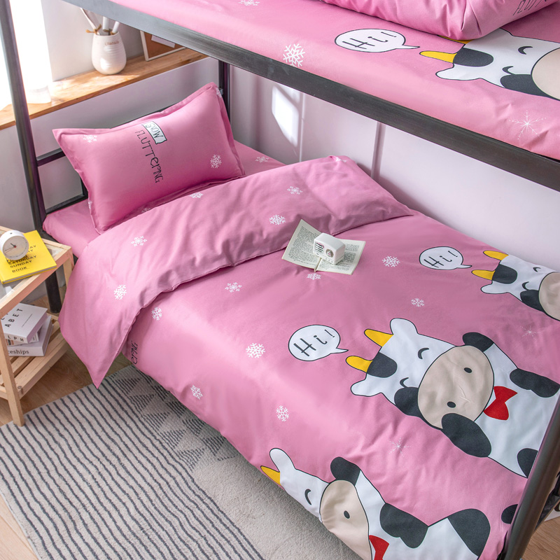 Lovely Cowstudent dormitory Cartoon sheet Quilt cover Three piece set 1.2 Make the bed up and down staff dorm Single person Quilt cover 1.5 rice