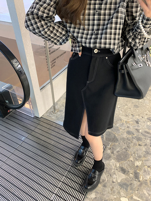 taobao agent Autumn denim skirt, asymmetrical long skirt, high waist, 2021 collection, A-line
