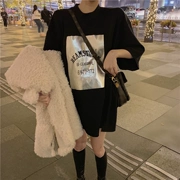 Áo bà bầu mùa hè 2019 phiên bản mới của Hàn Quốc phần dài tay ngắn áo thun đáy quần sơ mi cổ tròn áo bà bầu thủy triều - Áo thai sản
