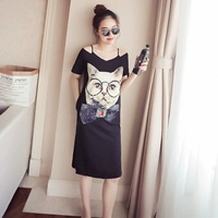 Thai sản dress mùa hè ăn mặc chất béo MM shirt strapless 200 kg váy đoạn dài lỏng kích thước lớn T-Shirt phụ nữ mang thai một từ váy áo bầu công sở