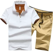 Mùa hè nam ngắn tay áo thun nam ve áo POLO cotton giản dị phù hợp với quần short thể thao nam quần short cỡ lớn thủy triều - Bộ đồ