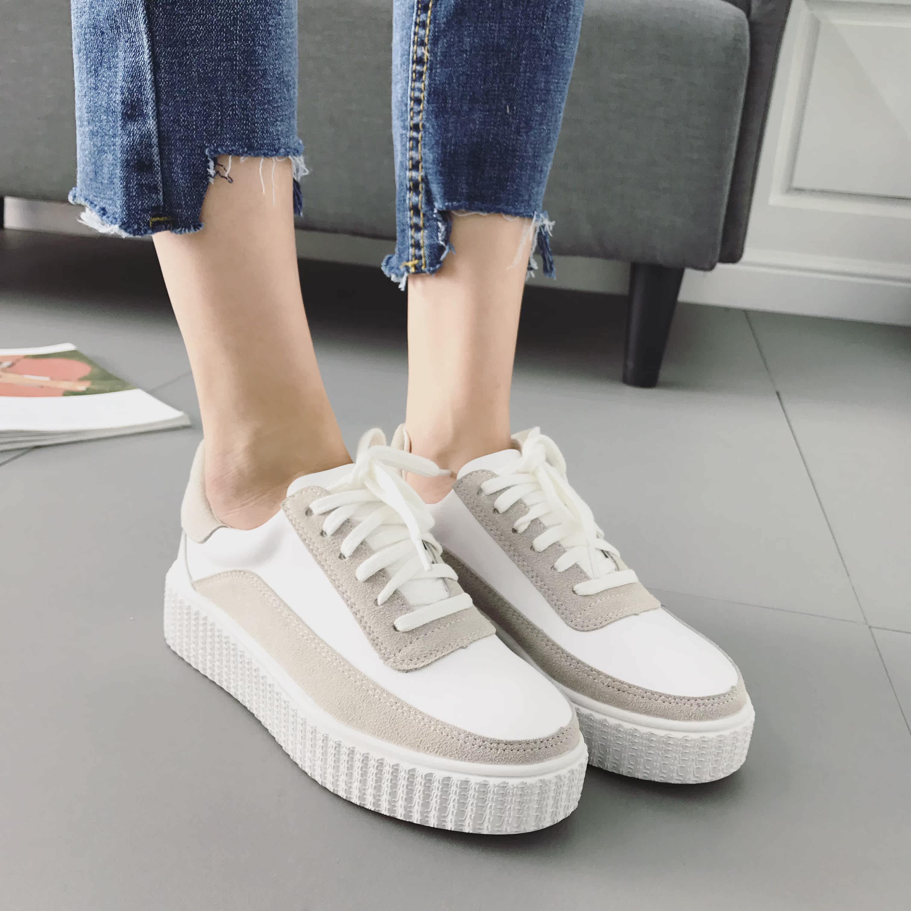 2018春秋新款休闲运动松糕厚底小白鞋韩版系带时尚百搭学生女板鞋