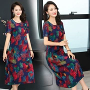 Mùa hè mẹ tải váy cotton 40-50 tuổi trung niên cỡ lớn váy rayon hoa dài - Váy dài