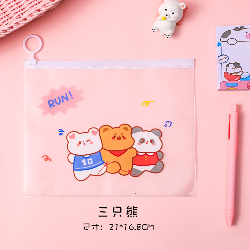 Three Bearslovely Bear file pocket student desktop Stationery Storage Zipper bag Cartoon transparent waterproof test paper File bag