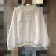 Áo khoác lông cừu ngắn lông thú áo len nữ 2019 đầu xuân mới đính cườm kim cương lỏng - Áo len