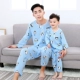 Bộ đồ ngủ bằng lụa cotton mùa hè bé trai dài tay siêu mỏng cho bé bộ đồ cotton lụa mùa hè quần áo điều hòa không khí bố mẹ mặc - Trang phục dành cho cha mẹ và con