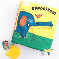 Детская книга из ткани funny*zoo立体益智早教大象响纸牙胶布书玩具反义词动物超大布书