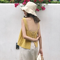 2018 Hàn Quốc mùa hè mới lỏng rắn màu khí vuông cổ mở lại đơn ngực rộng dây đeo vai yếm trong vest nữ áo kiểu nữ