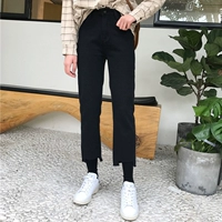 Quần jeans xã hội nữ chic quần thẳng retro bất thường eo cao bf quần thủy triều phong cách Harajuku chín quần thẳng quần jean nữ lưng cao