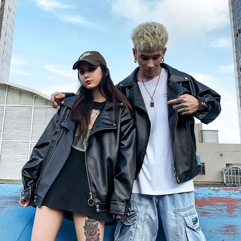 Phong cách Hồng Kông mùa thu mới của cặp đôi Hàn Quốc cài áo khoác da nam xe máy nam trẻ trung áo khoác da xu hướng đẹp trai - Quần áo lông thú