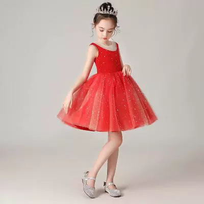 Cô gái váy đỏ váy cô gái hiệu suất váy công chúa nhí trình diễn mẫu catwalk sao váy fluffy - Váy trẻ em