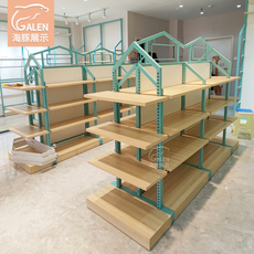 Мать полки 母婴店货架展示架湖绿色双面中岛育婴店展柜婴儿用品定制铁木货柜